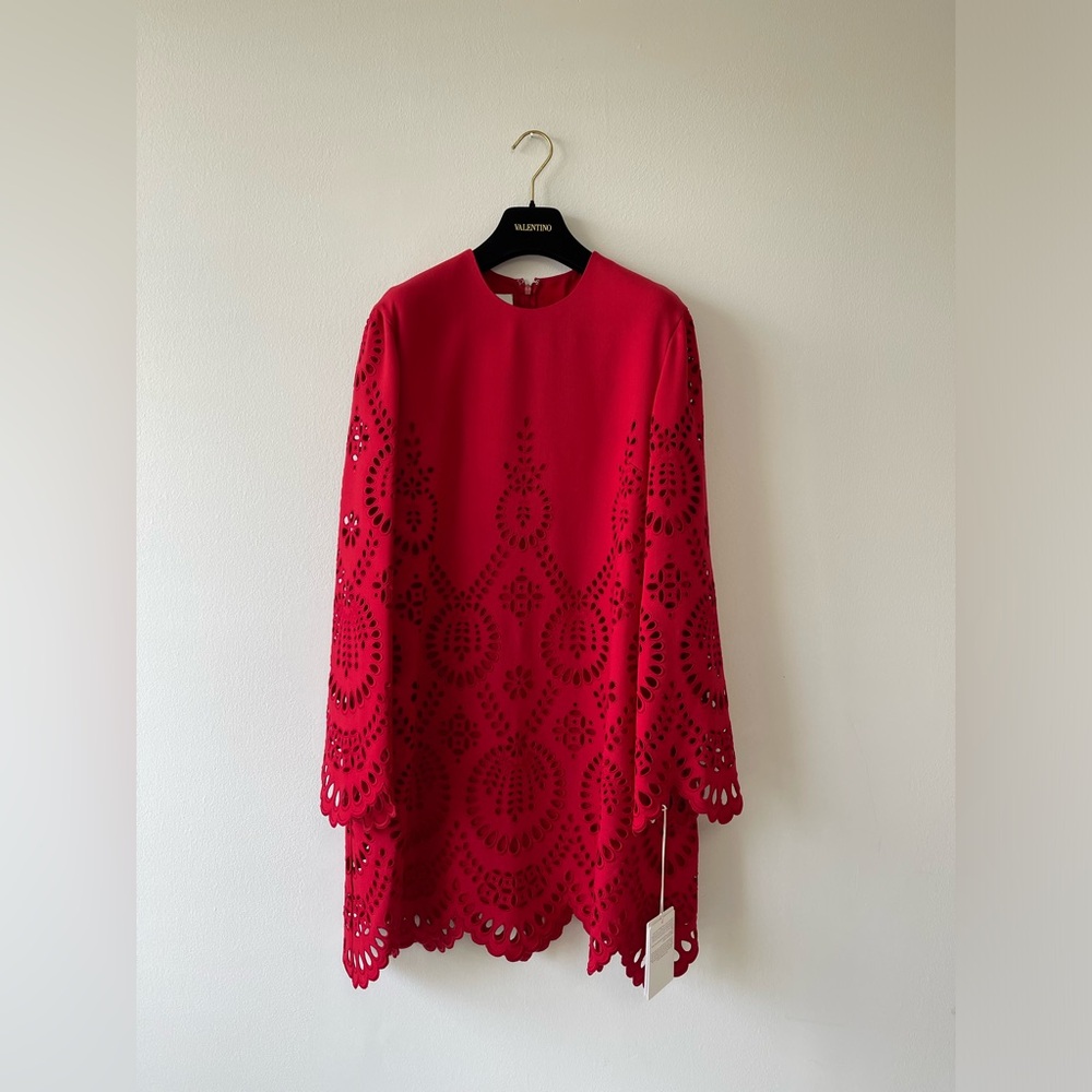 Valentino Red Eyelet Shift Dress